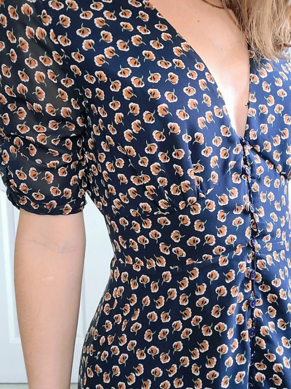 ASTR The Label Orange Poppy Floral Fit & Flare Button Front Midi Dress Size XS